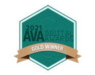 2021 AVA Digital Awards Gold Winner badge featuring a hexagonal emblem with a ribbon.