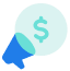 Paid ads icon with megaphone and a money sign.
